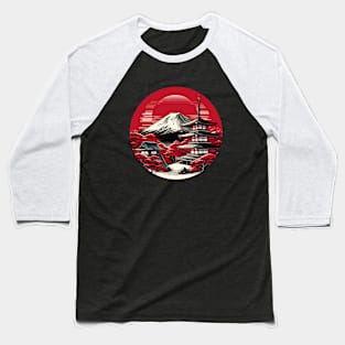 Mount Fuji in Crimson - Japanese Baseball T-Shirt